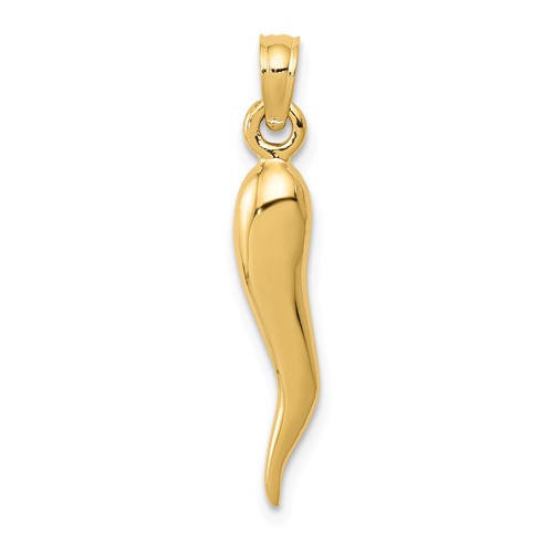 14kt Yellow Gold 3/4in Solid Italian Horn Pendant