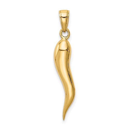 14kt Yellow Gold 1in Solid Italian Horn Pendant
