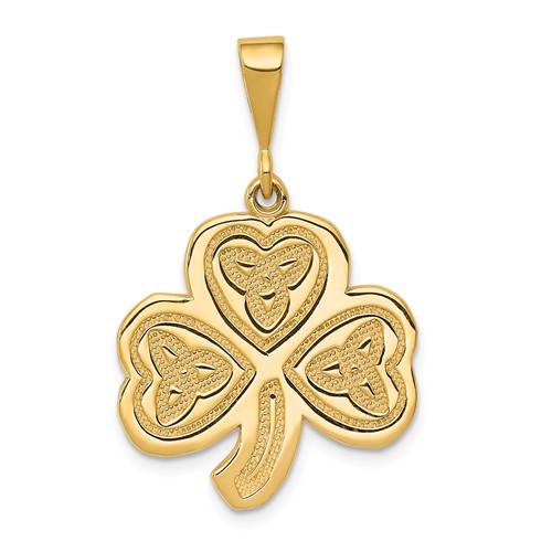14k Yellow Gold Celtic Trinity Knot Clover Pendant 3/4in