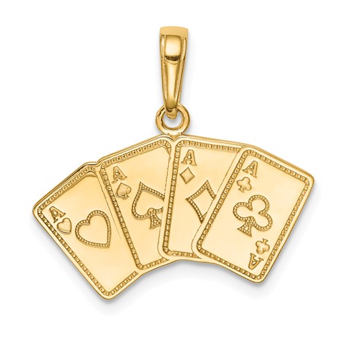 14k Yellow Gold Four Aces Playing Cards Pendant