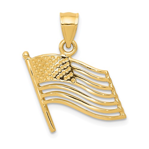 14k Yellow Gold Waving Cut-Out American Flag Pendant 5/8in