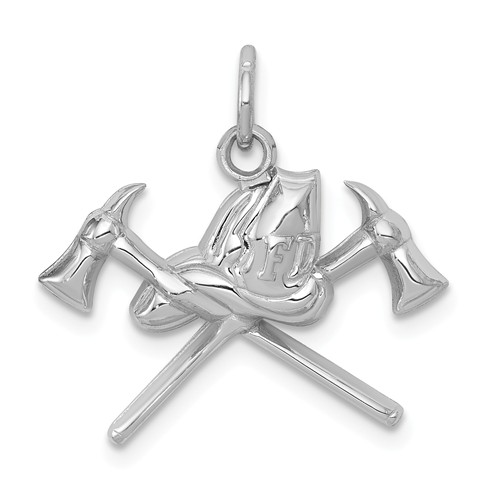 14k White Gold Firefighter Helmet and Crossed Axes Pendant