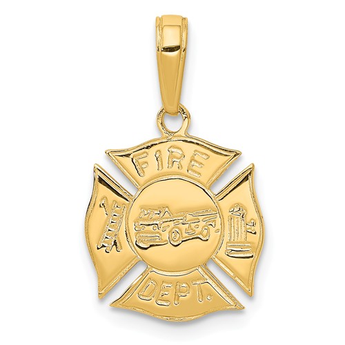 14k Yellow Gold Fire Dept Shield Pendant 1/2in