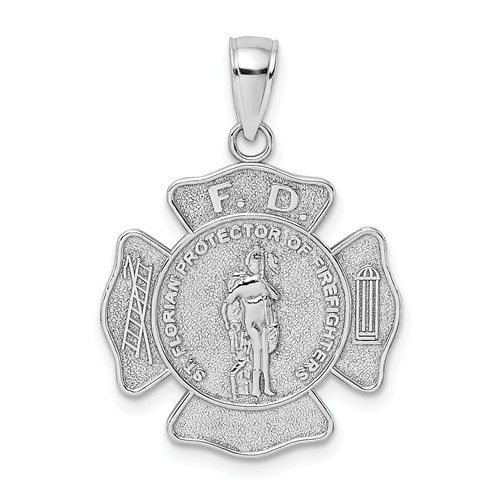 14k White Gold St. Florian Protector of Firefighters Pendant 3/4in