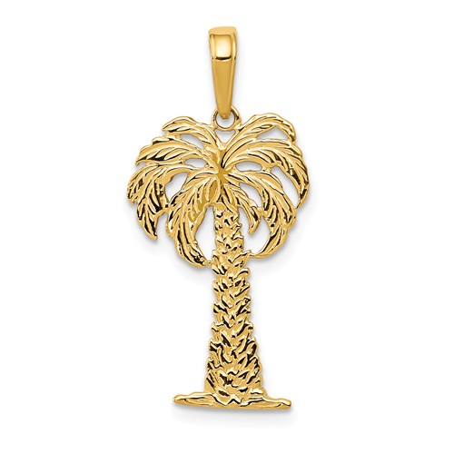 14k Yellow Gold Palm Tree Pendant 7/8in