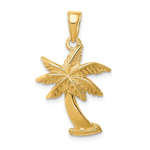 14k Yellow Gold Palm Tree Pendant 3/4in