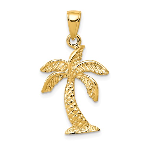 14k Yellow Gold Leaning Palm Tree Pendant 3/4in 