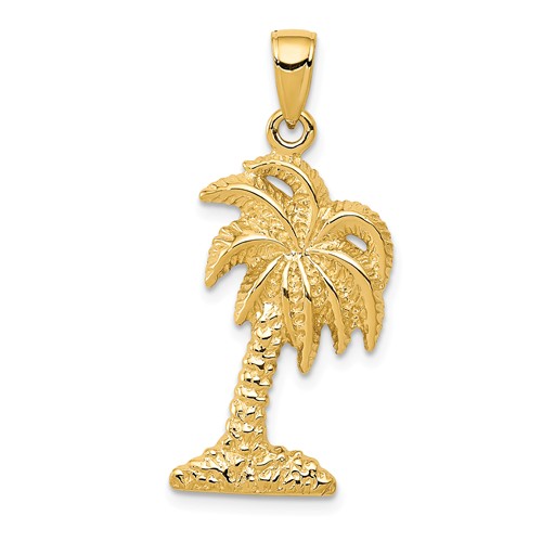 14k Yellow Gold Leaning Palm Tree Pendant 1in