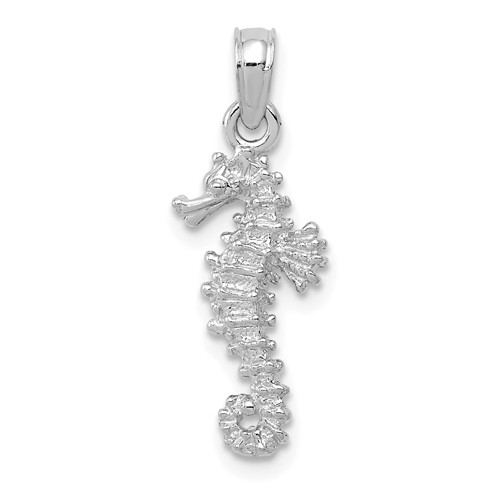 14k White Gold 3-D Seahorse Pendant 3/4in