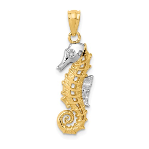 14k Yellow Gold And Rhodium Seahorse Pendant