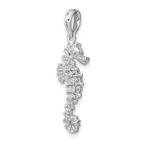14k White Gold 3-D Seahorse Pendant 7/8in