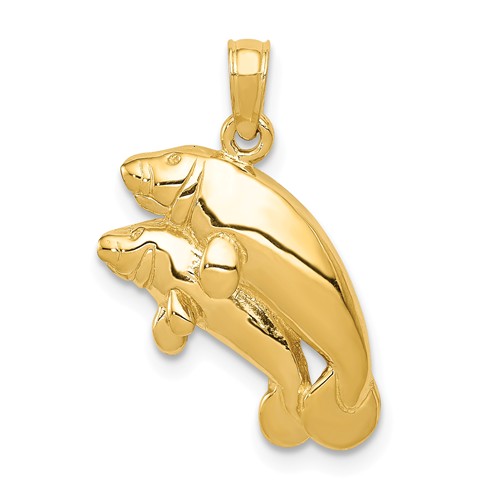 14k Yellow Gold Pair of Manatees Pendant