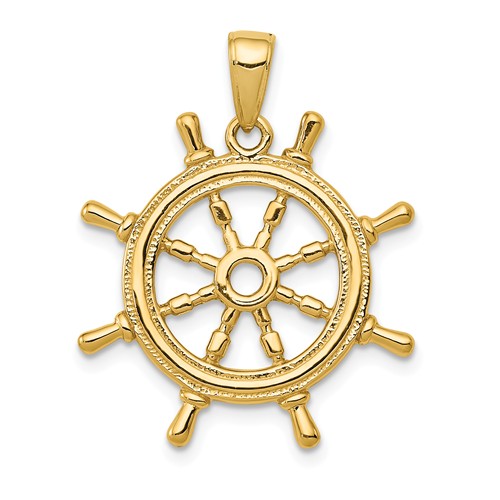 14k Yellow Gold Ship's Wheel Pendant 7/8in
