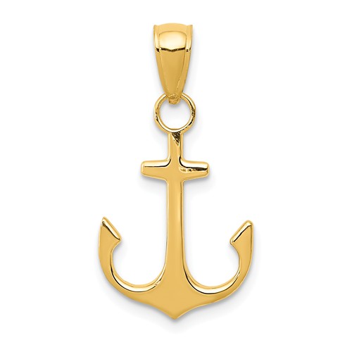 14k Yellow Gold Small Anchor Pendant 5/8in
