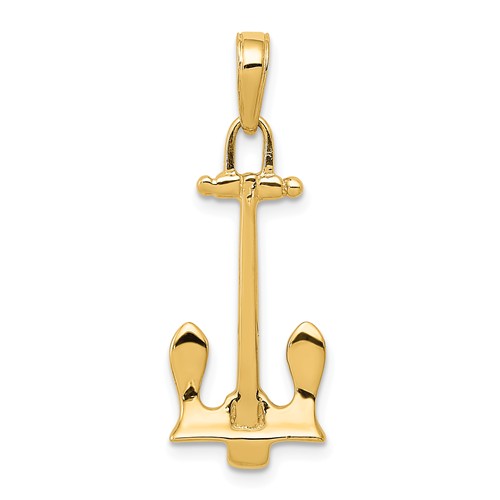 14k Yellow Gold 3-D T-Bar Anchor Pendant 1in