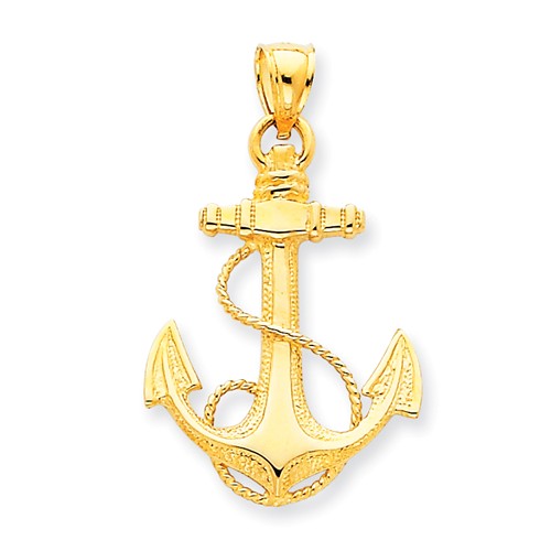14k Yellow Gold 1in Fouled Anchor Pendant K3082 | Joy Jewelers