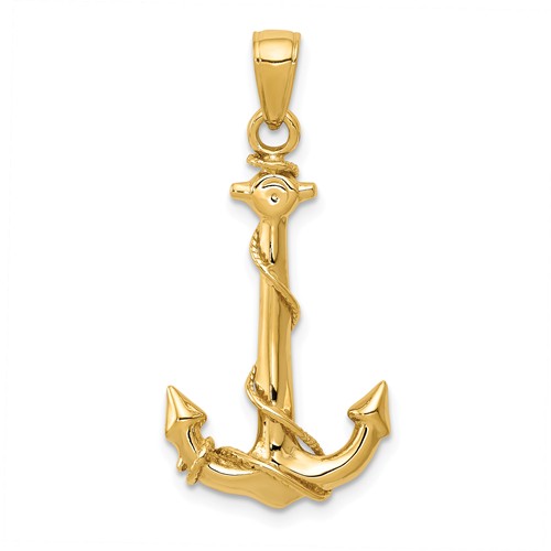 14k Yellow Gold Wrapped Anchor With Rope Pendant