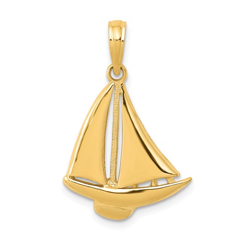 14k Yellow Gold Sailboat Pendant 3/4in