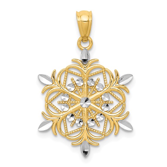 14kt Two-tone Gold 3/4in Snowflake Pendant