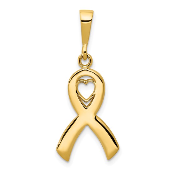 14k Yellow Gold 3/4in Heart in Ribbon Pendant