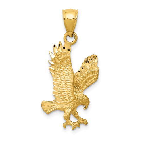 14k Yellow Gold Diamond-Cut Eagle Pendant with Satin Finish 7/8in
