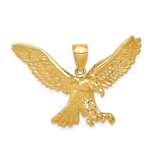 14k Yellow Gold Hunting Eagle Pendant 1in