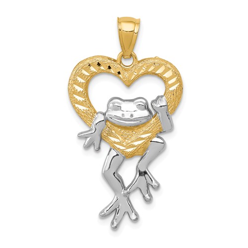 14kt Yellow Gold 1in Frog in Heart Pendant