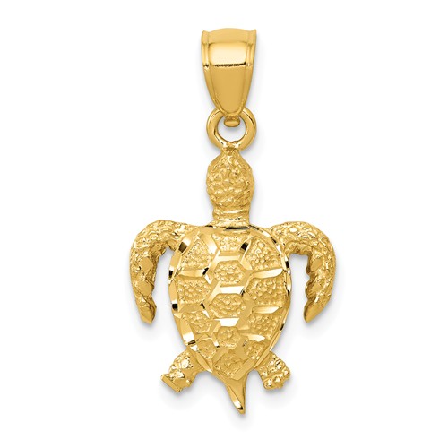 14k Yellow Gold Sea Turtle Pendant with Feet Down