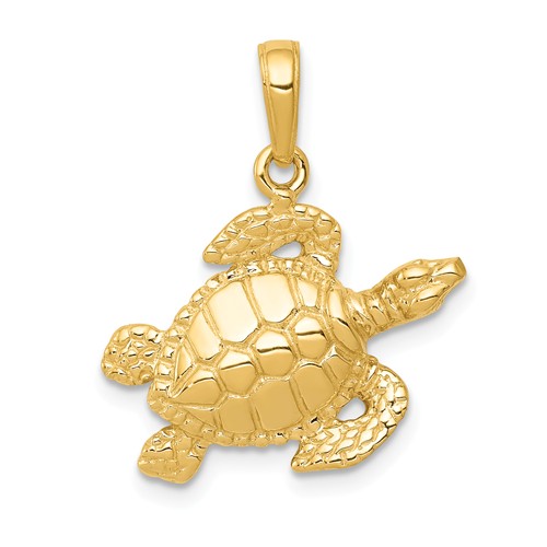 14k Yellow Gold Sea Turtle Pendant with Open Back 5/8in