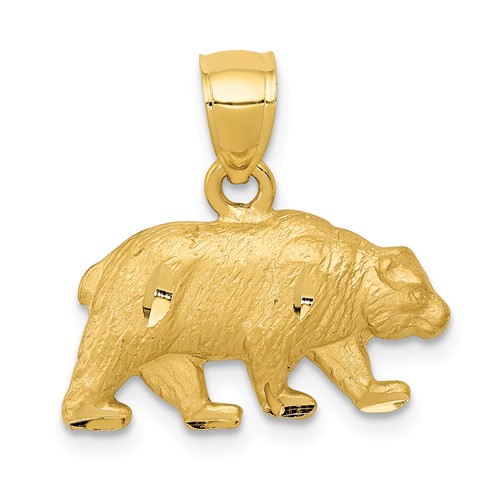 14k Yellow Gold Small Diamond-cut Bear Pendant
