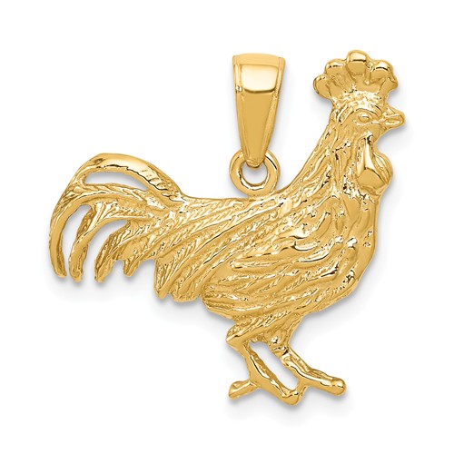14k Yellow Gold Rooster Pendant 3/4in