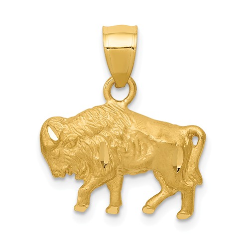 14k Yellow Gold Small Diamod-cut Buffalo Pendant