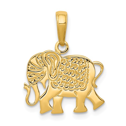 14k Yellow Gold Elephant Pendant with Textured Design