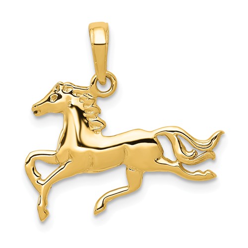 14k Yellow Gold Running Horse Pendant 5/8in