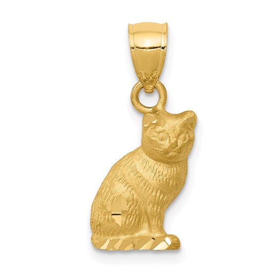 14kt Yellow Gold 1/2in Diamond-cut Sitting Cat Pendant