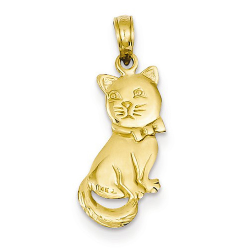 14kt Yellow Gold 3/4in Bowtie Cat Pendant