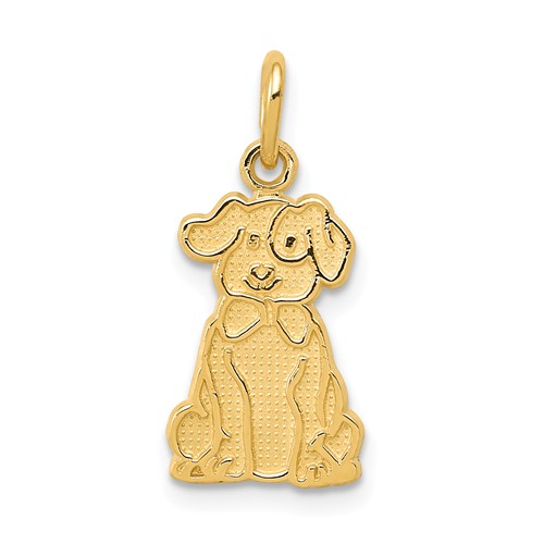 14k Yellow Gold Puppy with Bowtie Pendant 1/2in