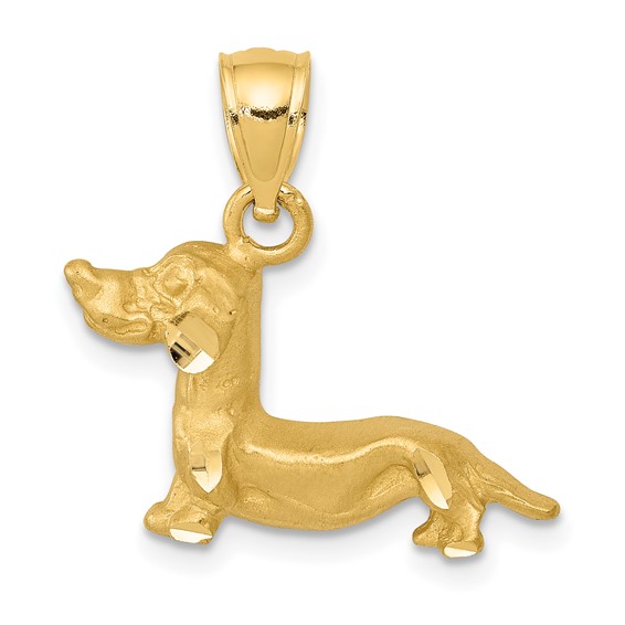 14kt Yellow Gold 3/8in Diamond-cut Dachshund Pendant
