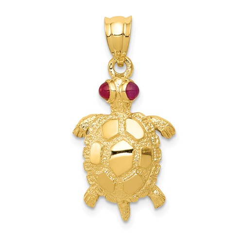 14k Yellow Gold Turtle Pendant With Ruby Eyes