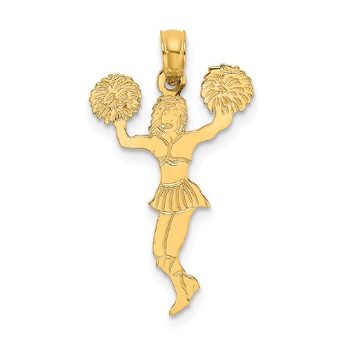 14k Yellow Gold Cheerleader Pendant with Pom Poms 3/4in