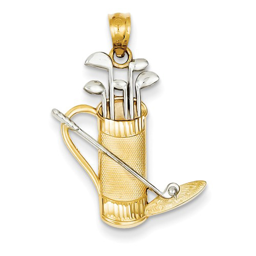 14kt Two-tone Gold 7/8in Golf Bag and Clubs Pendant