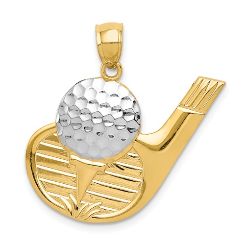 14k Yellow Gold Rhodium Golf Clubhead and Ball Pendant 3/4in