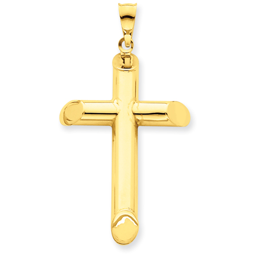 14k Yellow Gold 3-D Polished Hollow Cross Pendant 1 3/8in