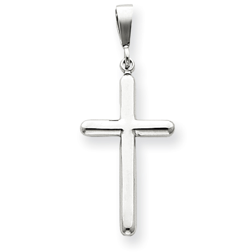14k White Gold Cross Pendant  with Rounded Arms 1 1/8in