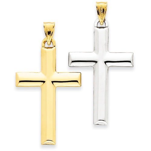 14k Yellow Gold Rhodium 1 1/4in Reversible Cross Pendant