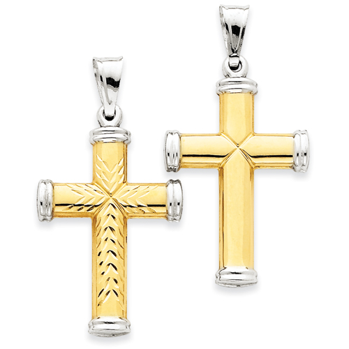 14k Two-tone Gold & Rhodium Reversible Cross 1 3/8in