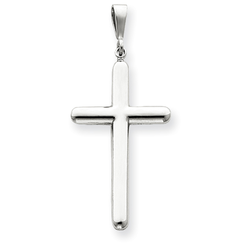 14k White Gold Cross Pendant with Rounded Ends 1 1/2in