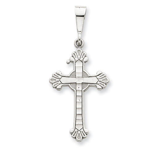 14kt White Gold 1in Budded Cross with Diamond-cut Edges