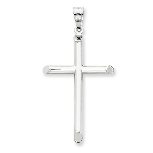 14kt White Gold 1 1/4in Hollow 3-D Cross