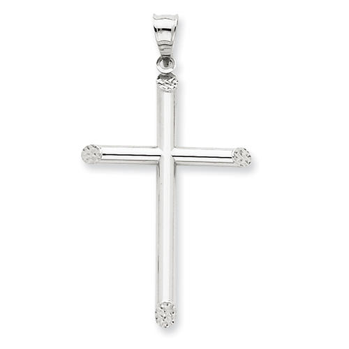 14k White Gold 1 1/2in Hollow Diamond-cut Cross